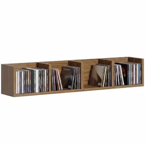 HOMCOM Wall-Mounted Wooden Media Storage Display Shelf in Brown