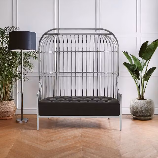 Fifty Five South Eliza Two Seat Silver Dome Cage Sofa with Metal Frame and Synthetic Leather – 2
