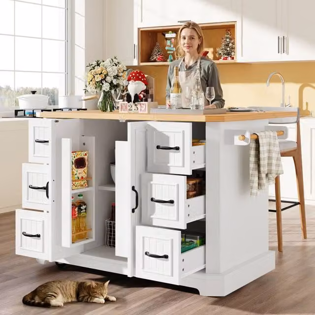 ModernLuxe Mobile Kitchen Island with Folding Table in White – 1