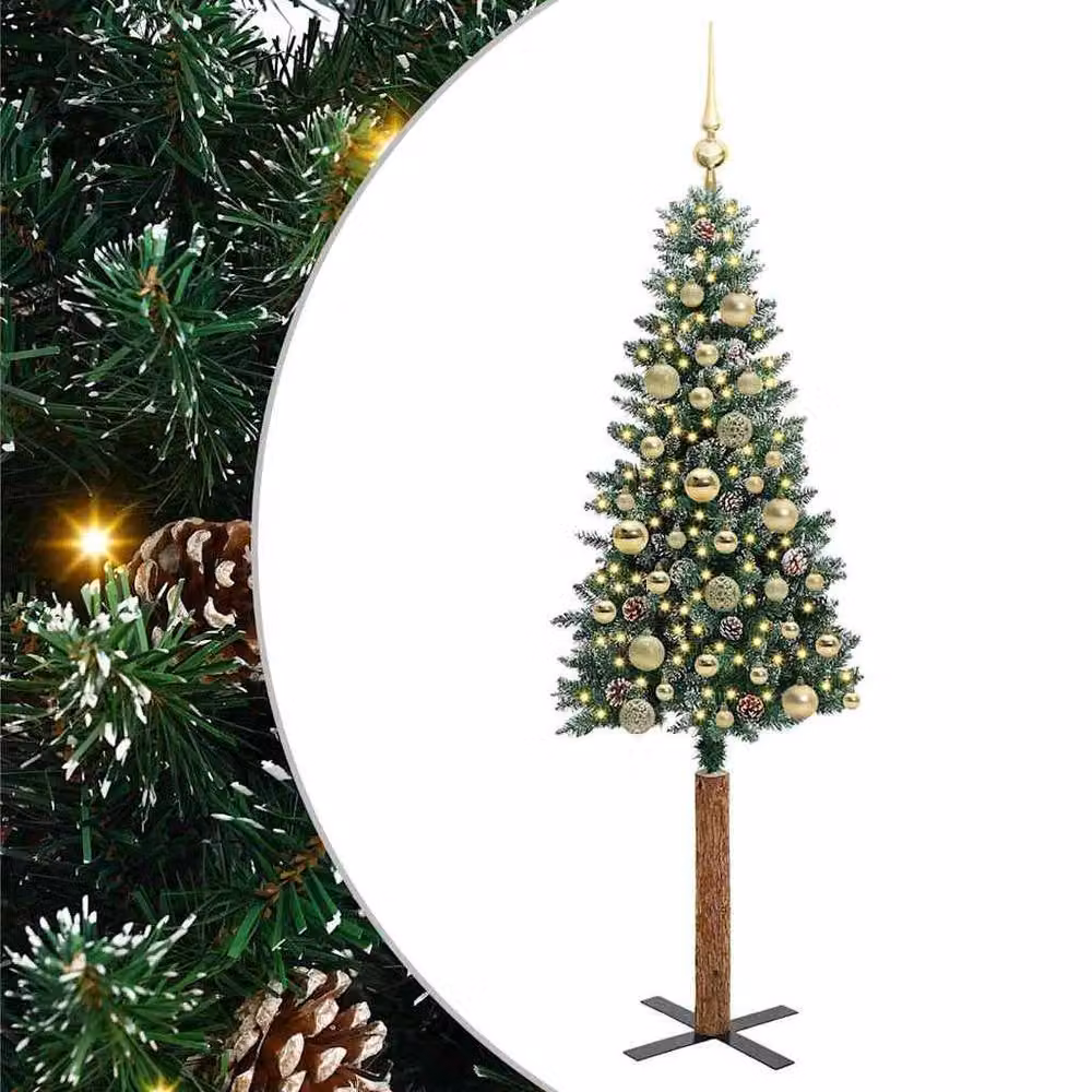 Berkfield Home Slim Christmas Tree with 150 LEDs in Green and White, Height: 150 cm – 2