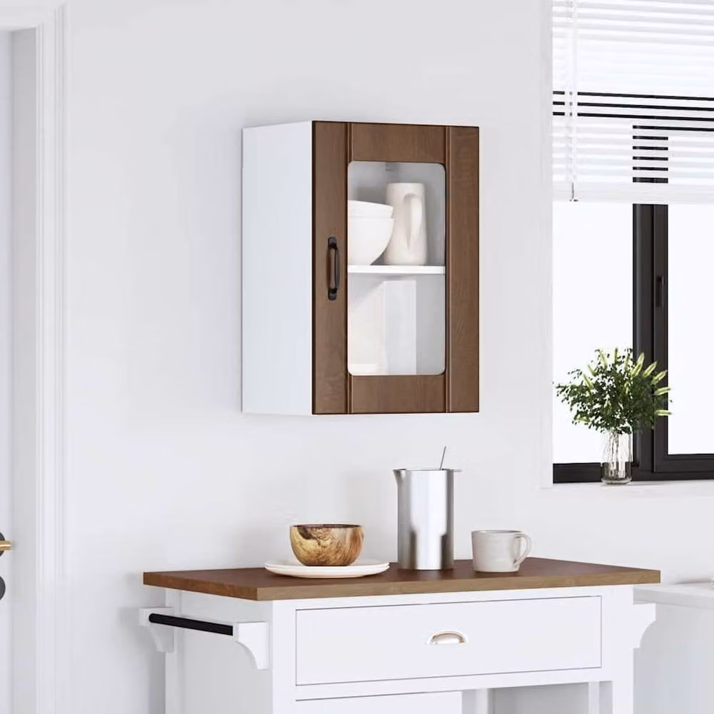 Berkfield Home Lucca Kitchen Wall Cabinet with Glass Doors in Brown Oak – 3