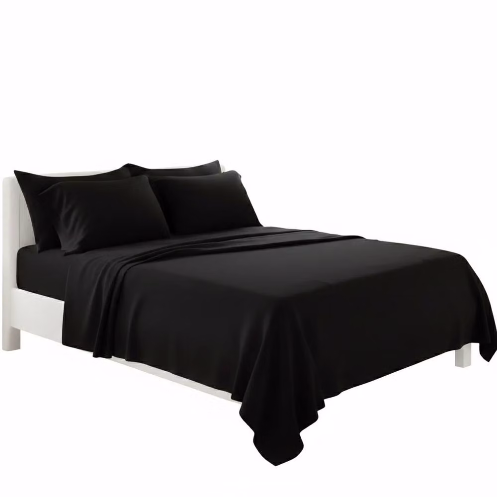 Snug City Black Plain Poly Cotton Easy Care Fitted Sheet and Matching Pillowcases Set, Double, 140 x 200 cm – 2