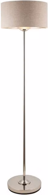 Netlighting Highclere Cylinder Floor Lamp Shade in Beige Linen with Chrome Plate, E27