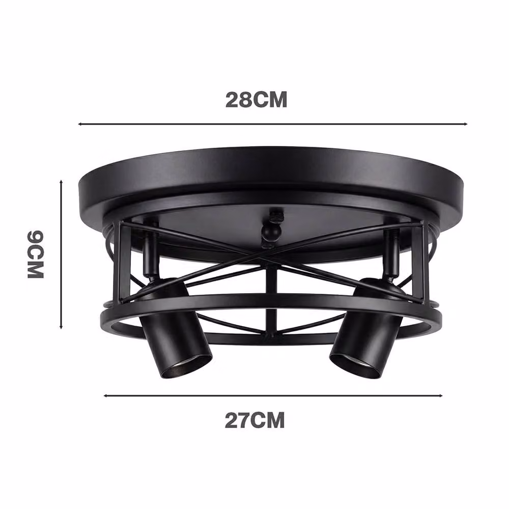 Emitto Industrial Metal Cage Ceiling Light, Black, E27, 90 Degree Adjustable – 3