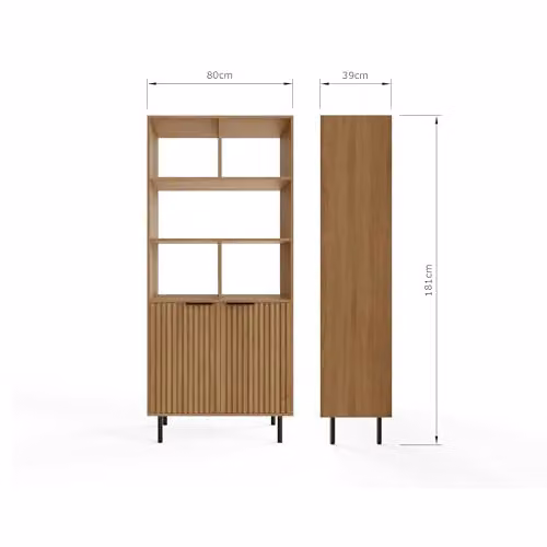 GFW Nervata Modern Asymmetric Bookcase with Shelves, Cabinet Storage and Ribbed Detailing in Brown – 2