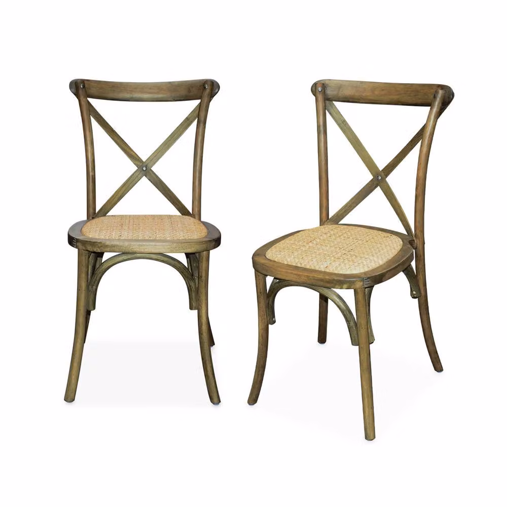 sweeek Set of 2 Vintage Brown Wooden and Rattan Bistro Chairs – 2