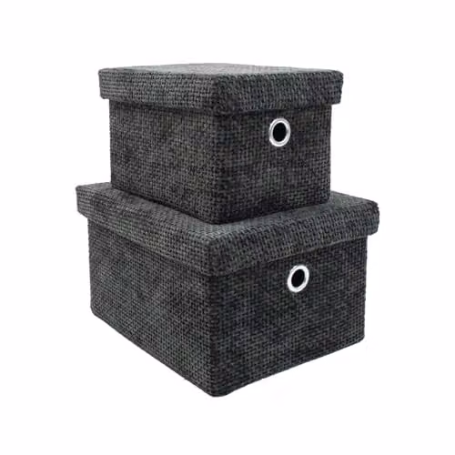 JVL Metro Set of 2 Fabric Rectangular Lidded Storage Baskets with Handles, Black or Grey, W/D/H: 29.0 x 23.0 x 16.0 cm – 2