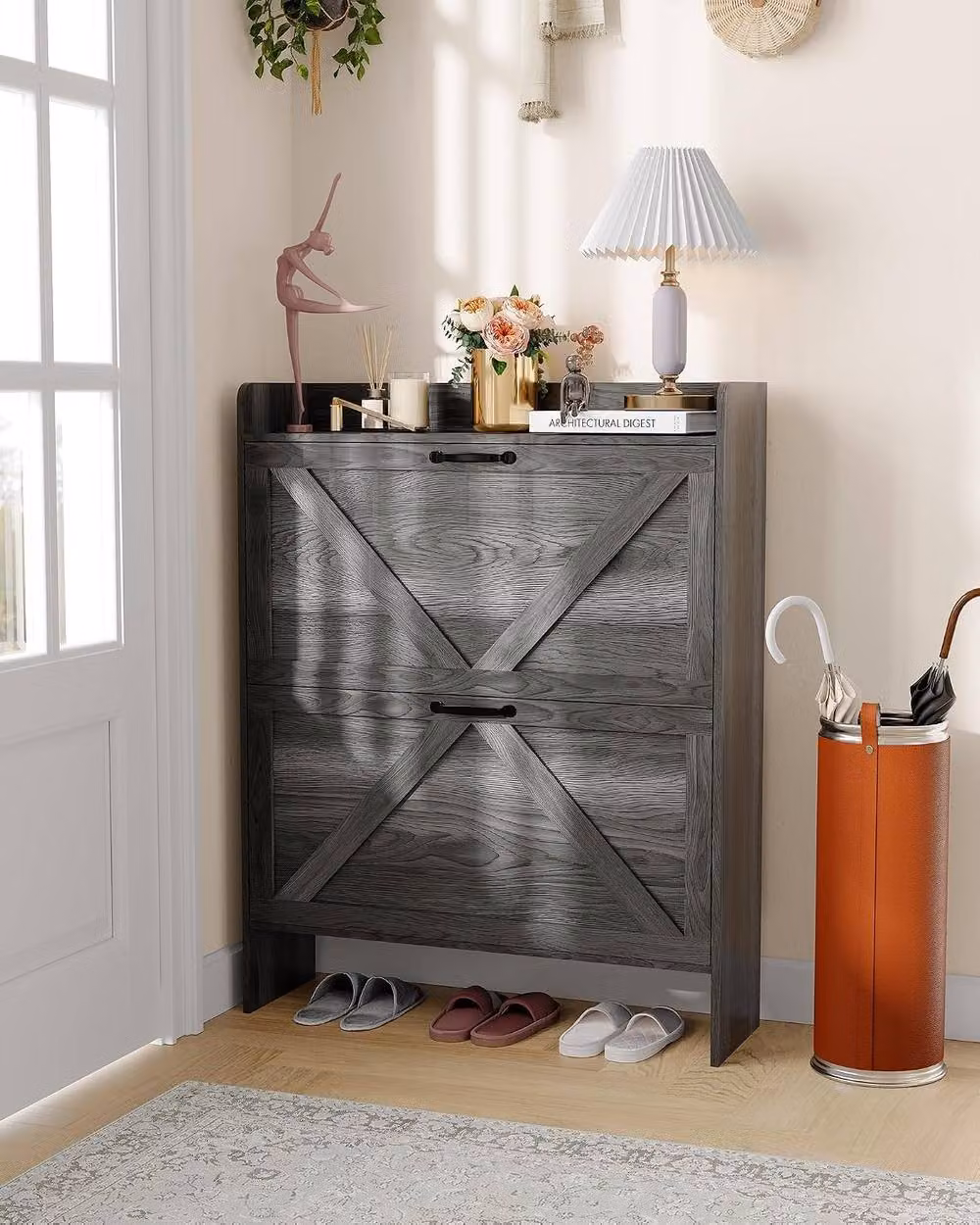 London Boutique Slim Shoe Storage Cabinet with 2 Tilting Drawers in Dark Grey – 5