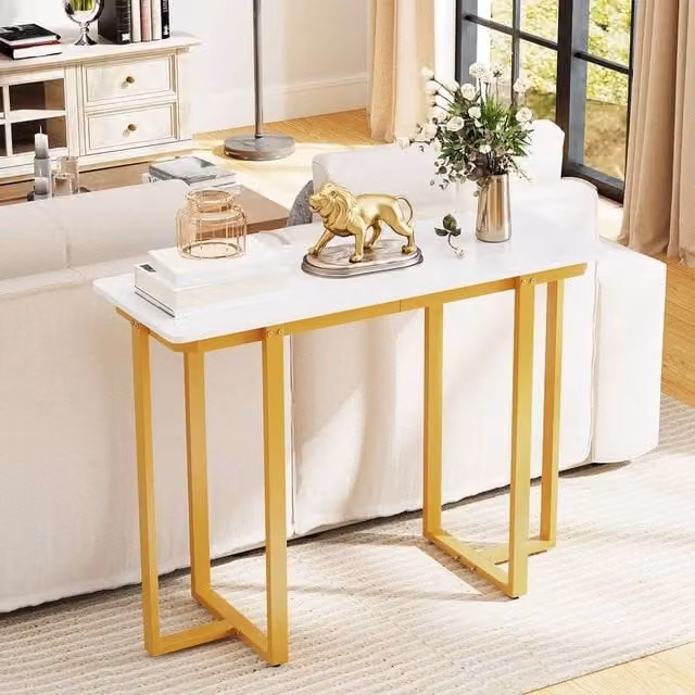 FORGEVIO Modern Narrow Marble Console Table, W/D/H: 107 x 40 x 80 cm
