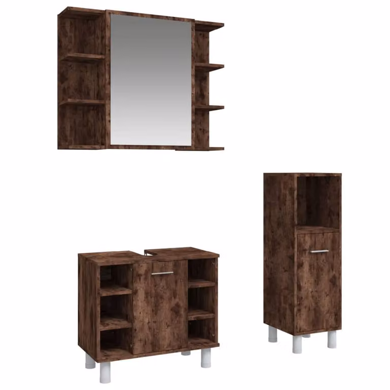 Berkfield Home 3 Piece Modern Bathroom Cabinet Set in Smoked Oak Brown