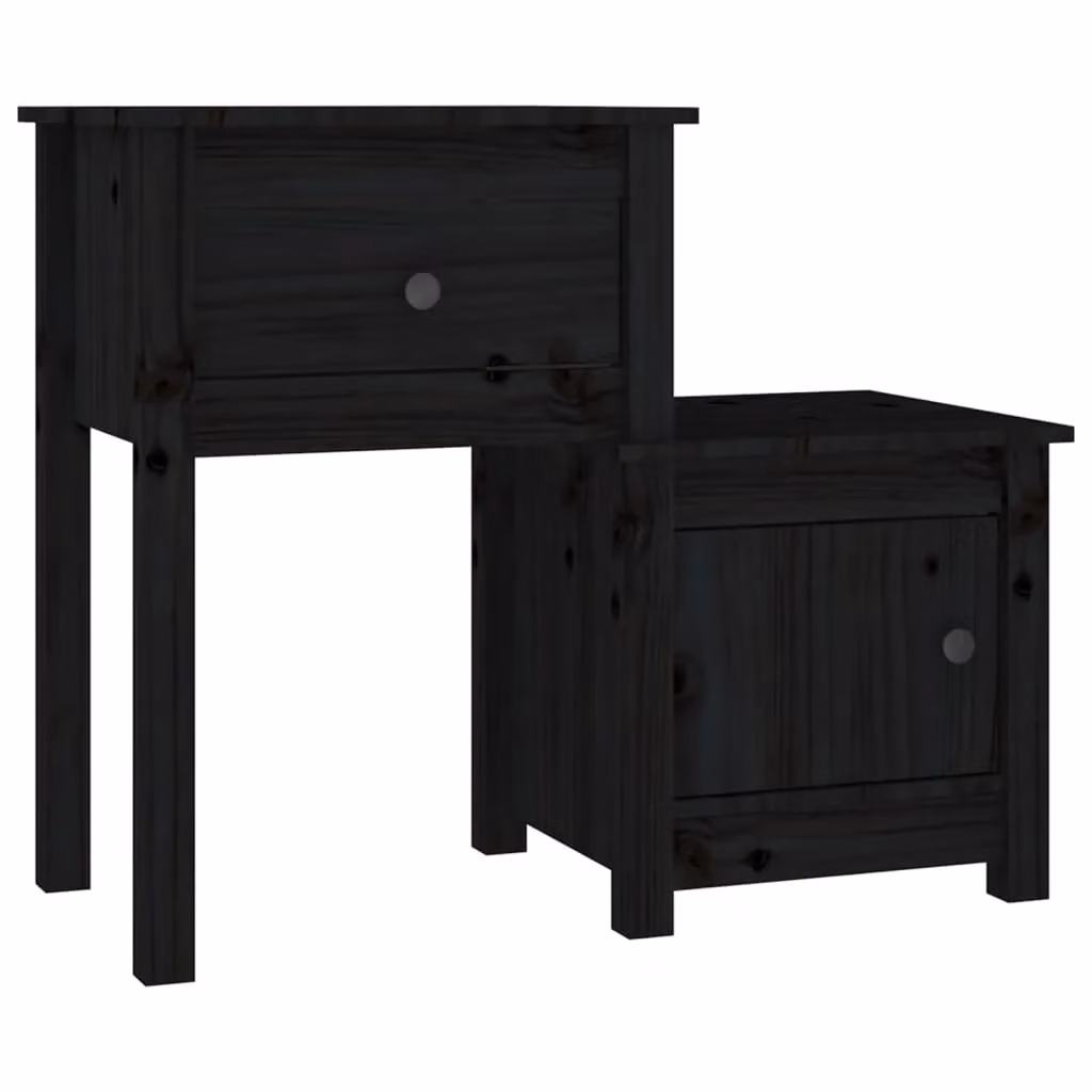 Berkfield Home Black Solid Wood Pine Bedside Cabinet W: 79.5 cm, D: 38 cm, H: 65.5 cm – 2