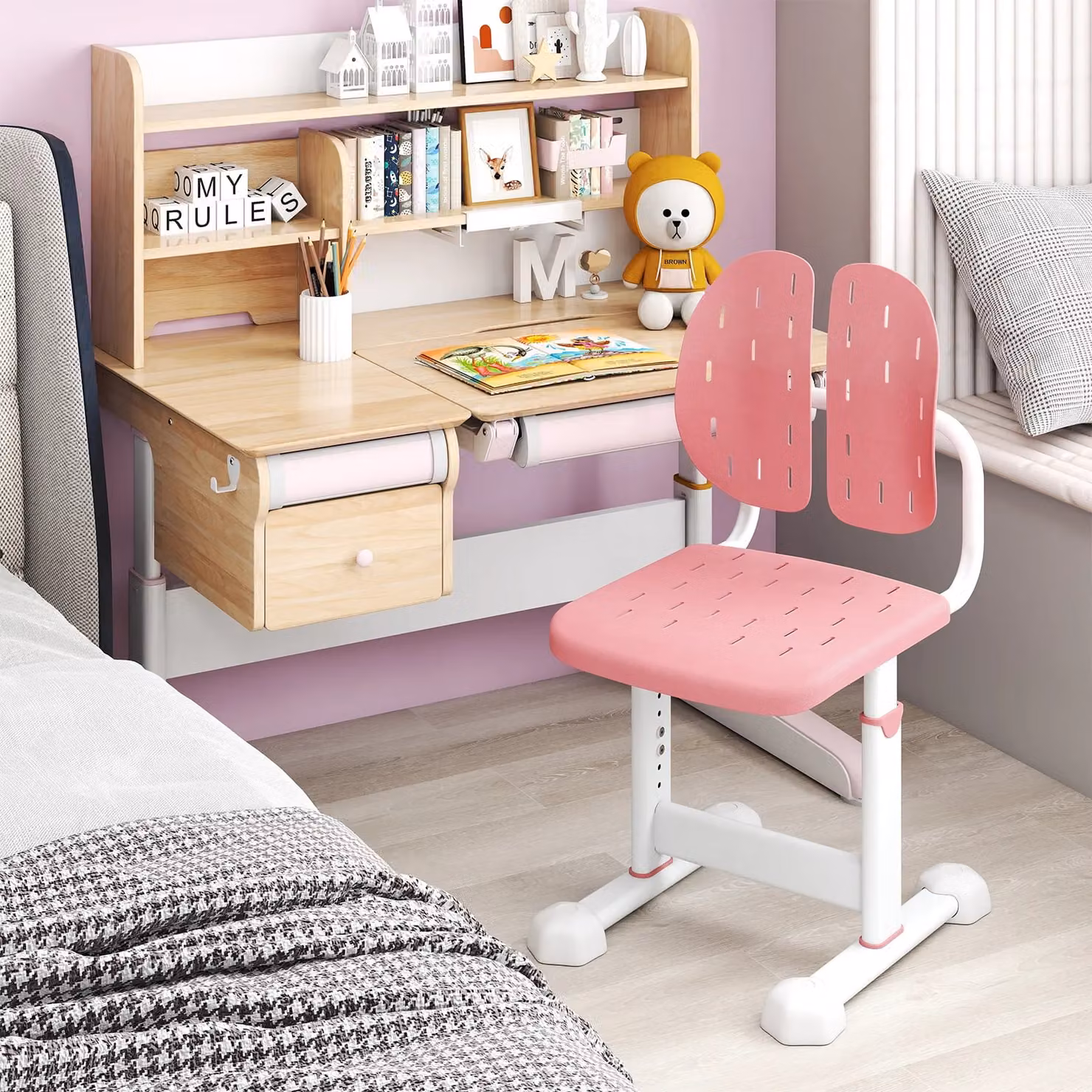Costway Height-adjustable Kids Study Chair in Pink – 2