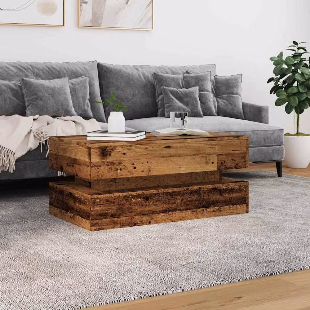 Berkfield Home Modern Coffee Table with LED Lights in Brown, W/D/H: 90 x 50 x 40 cm – 4