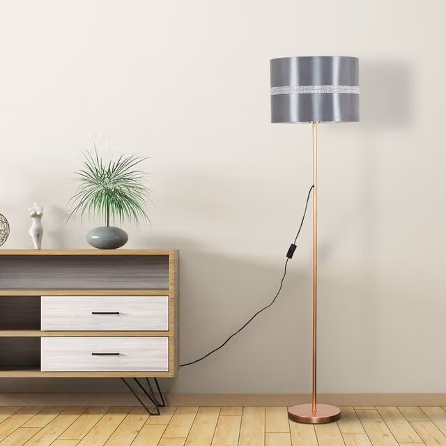 Charlie Copper Floor Lamp with Black Fabric Shade