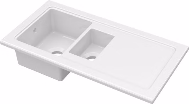 Balterley White Ceramic 1.5 Bowl Kitchen Sink with Plain Drainer, W: 1010 mm – 1