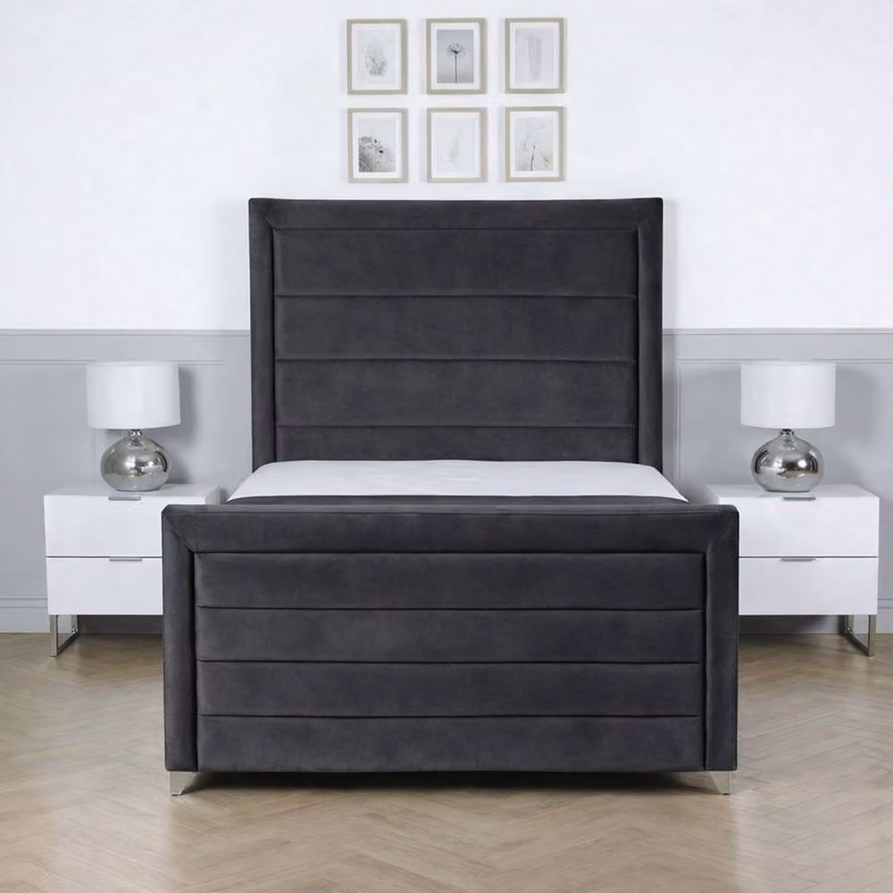 Living Comfort Bedz Selena Plush Velvet Upholstered King Size Bed with Slatted Base and 48 Inch Headboard in Charcoal Grey – 2