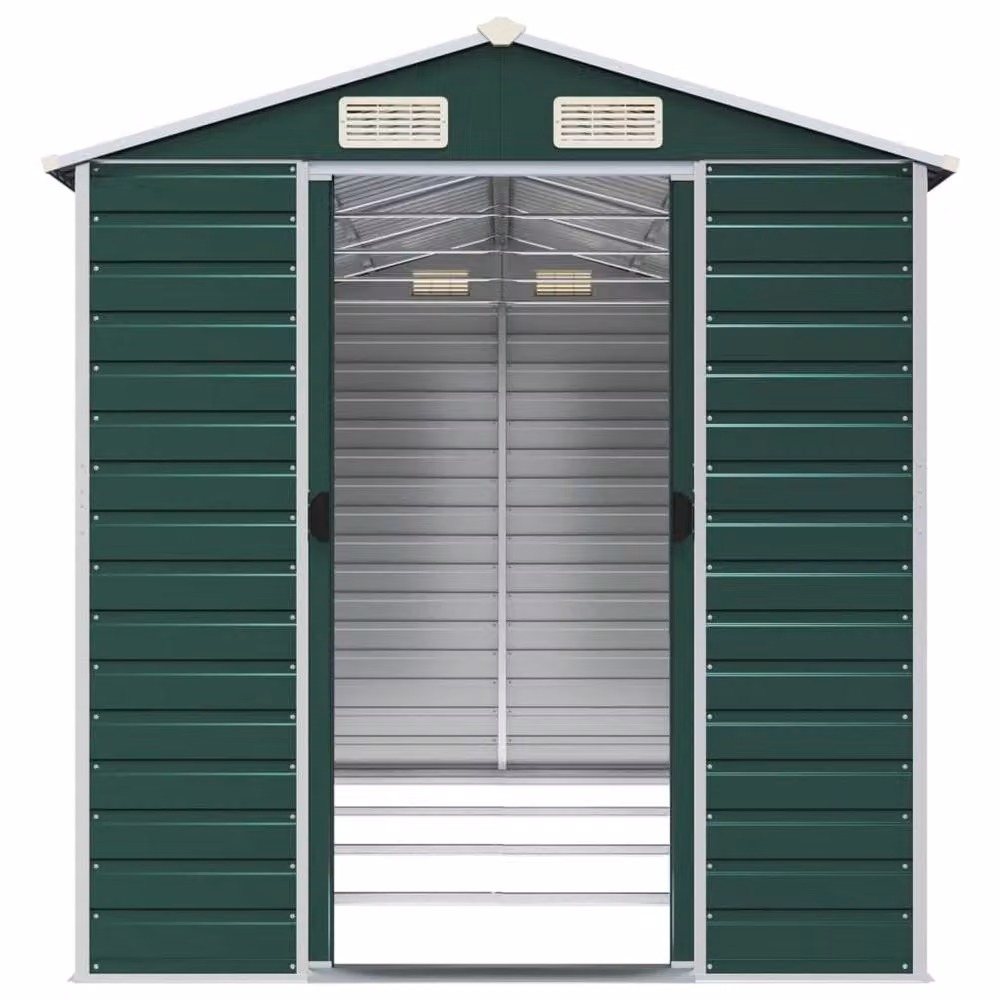 Berkfield Home Green Galvanised Steel Pent Garden Shed W/D/H: 191 x 385 x 198 cm – 4