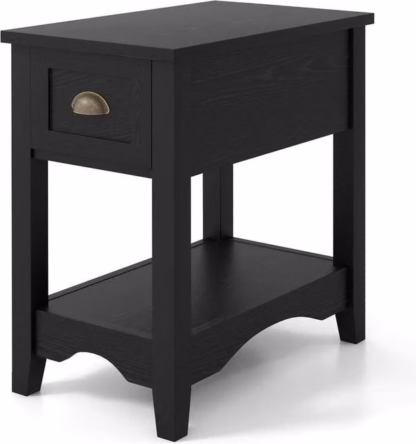 VOGREX Retro Black Rectangular Wood Nightstand Side End Table – 1