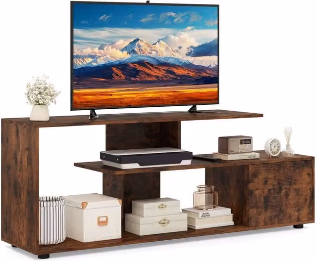 Costway 3-Tier Media Console TV Stand for TVs up to 55 inch, Brown