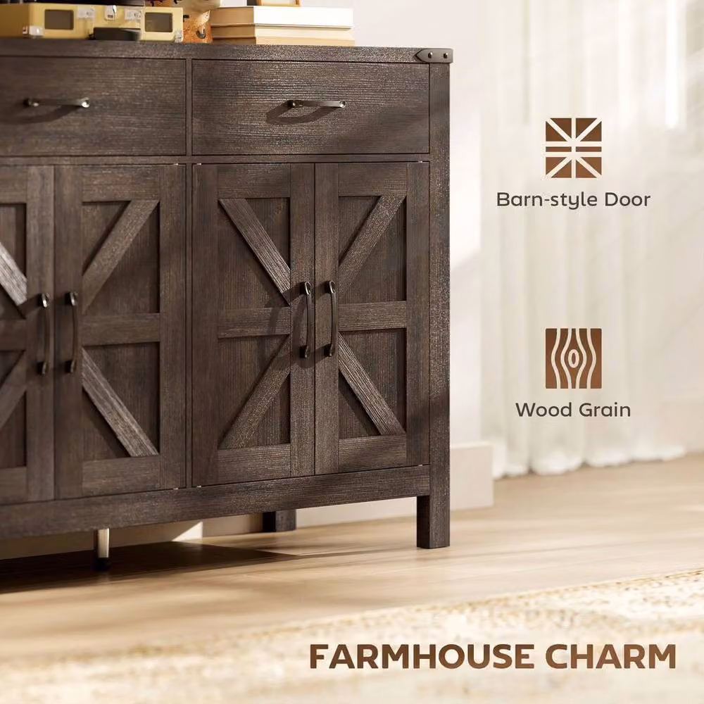 PAWNORA Brown Wood Kitchen Base Cupboard with 4 Hinged Doors and 2 Internal Drawers – 5