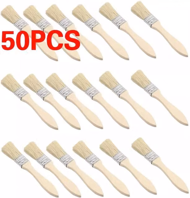 VOGREX 50 Pack Flat Natural Wood Paint Brushes for Water-Based Decorating and Art