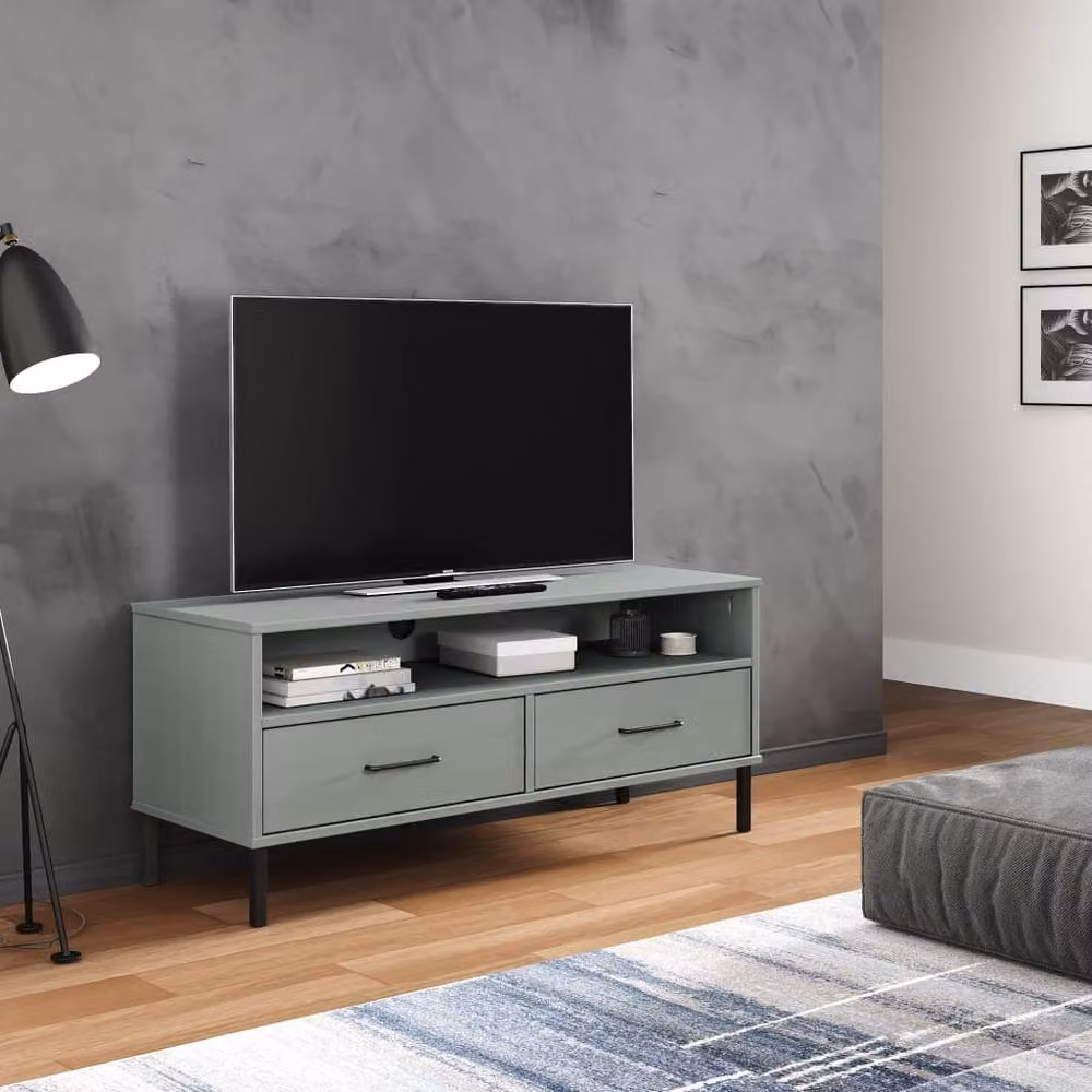 Berkfield Home Oslo TV Cabinet in Grey Solid Pine Wood with Metal Legs – 2