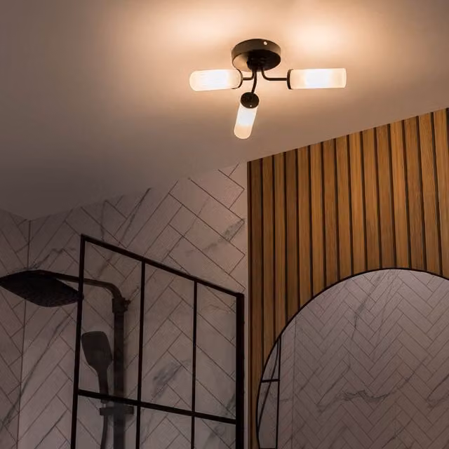 Canya 3 Way Black Ceiling Light with Reeded Glass