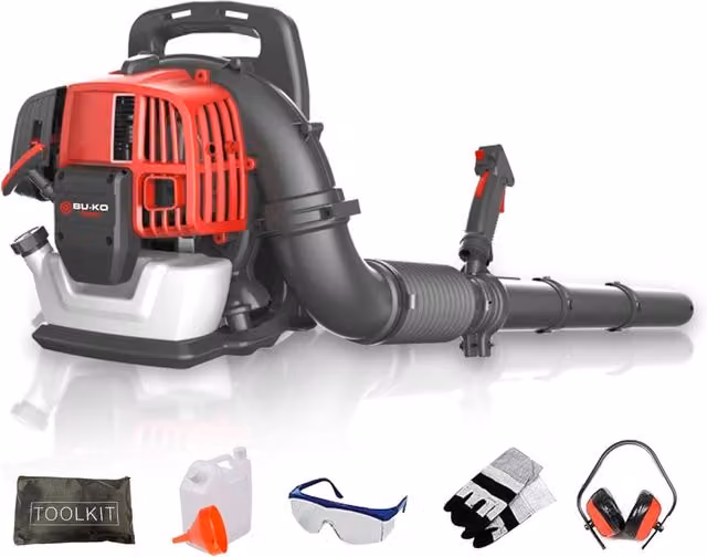 BU-KO 52cc Petrol Leaf Blower with 2-Stroke Engine and Lightweight Backpack, Red/Black