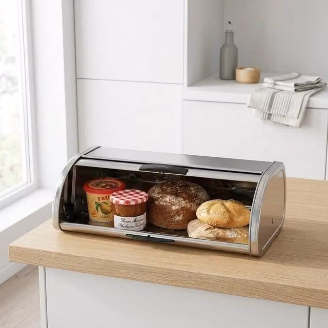 PAWNORA Stainless Steel Bread Bin in Silver