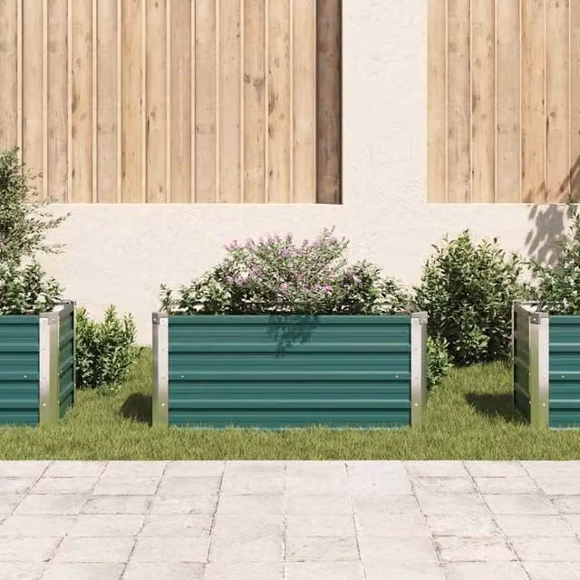 Berkfield Home Garden Galvanised Steel Raised Bed in Green, W/D/H: 100 x 40 x 45 cm