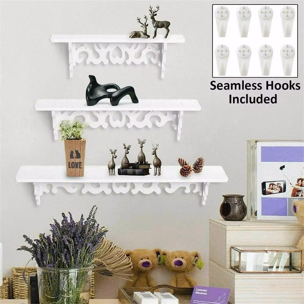 NESTLUNE Set of 3 White Floating Wall Mounted Display Shelves, W: 100 cm x D: 15 cm x H: 15 cm – 2