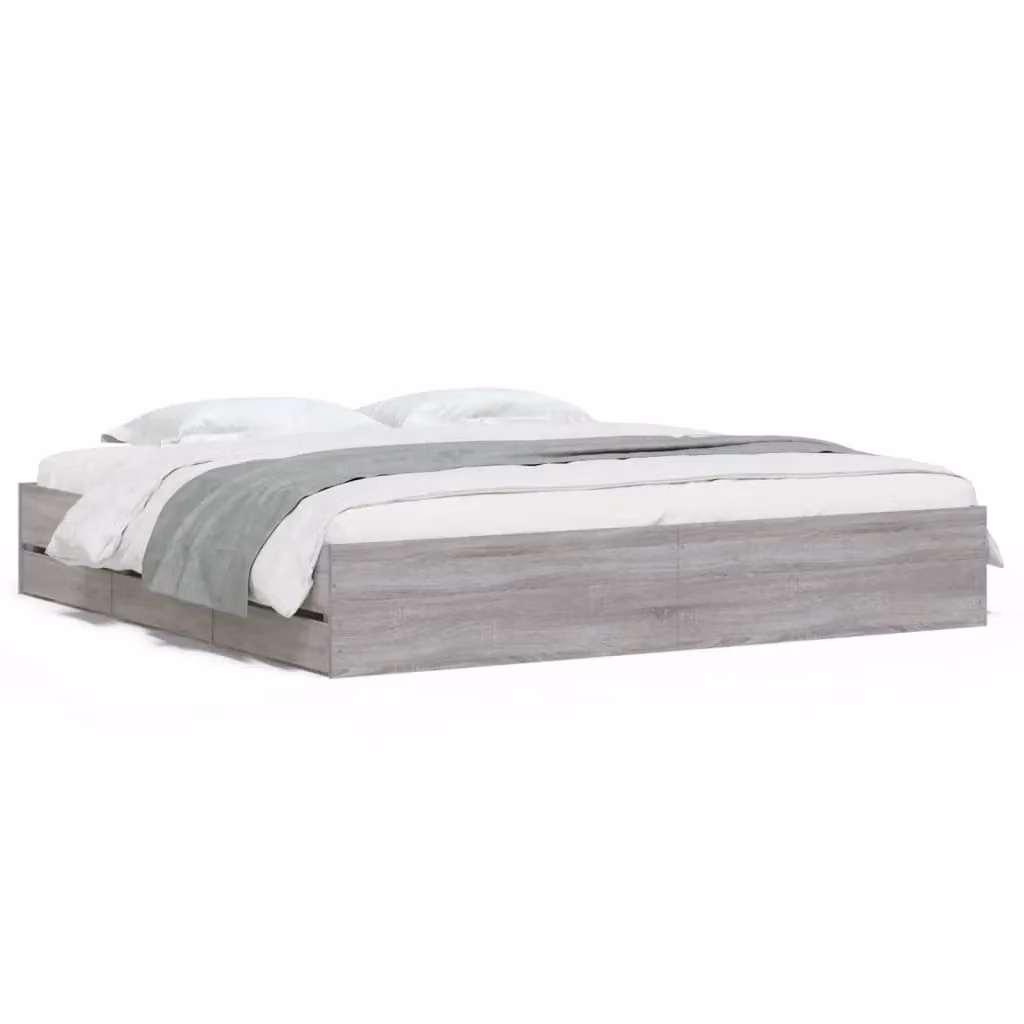 Berkfield Home Modern Bed Frame with Drawers in Grey Sonoma, W/D/H: 160 x 200 cm – 2