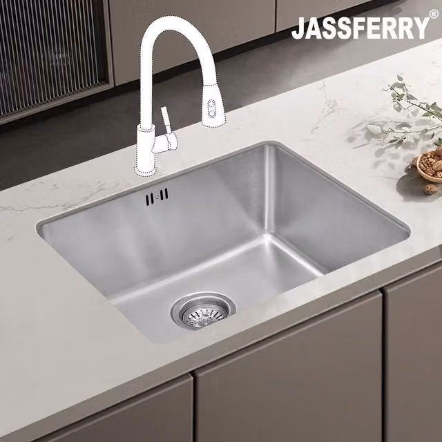 JASSFERRY Undermount Stainless Steel Kitchen Sink in Silver, W: 54 cm, D: 44 cm, H: 20 cm – 1