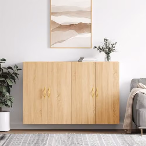vidaXL Set of 2 Modern Wall Mounted Storage Cabinets with Hinged Doors in Sonoma Oak Brown, W/D/H: 90 x 34 x 69.5 cm – 2