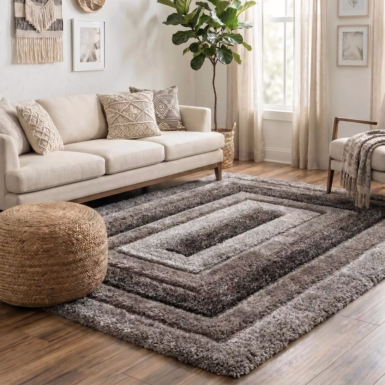 Desire Rugs Modern Soft Bordered Shimmer Shaggy Grey Area Rug, W: 80 cm, L: 150 cm – 2