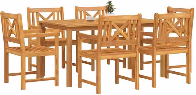 Berkfield Home 7 Piece Solid Acacia Wood Garden Dining Set in Brown – 1