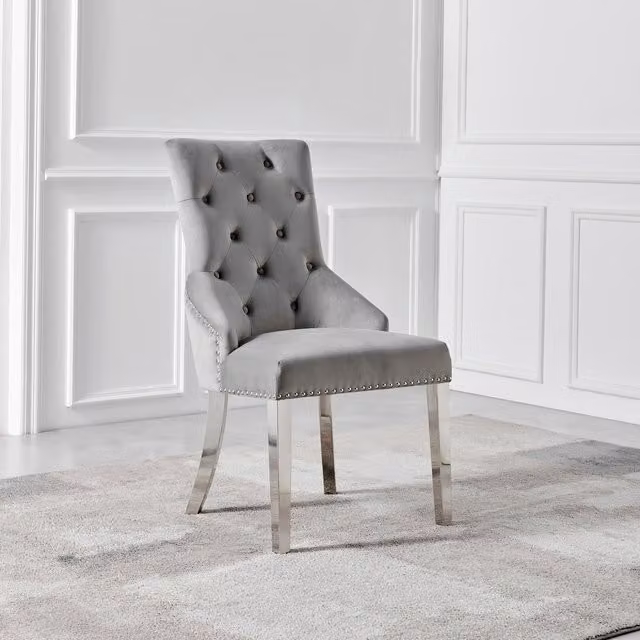 FurnitureboxUK Set of 2 Belgravia Grey Velvet Knockerback Dining Chairs