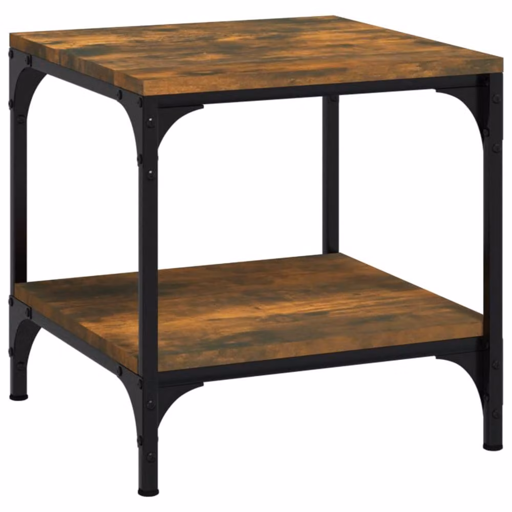 Berkfield Home Set of 2 Square Side Tables in Smoked Oak and Brown, W/D/H: 40 x 40 x 40 cm – 4