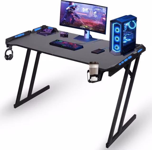 Alivio Modern Black LED Gaming Desk for Home Office, Width: 140 cm