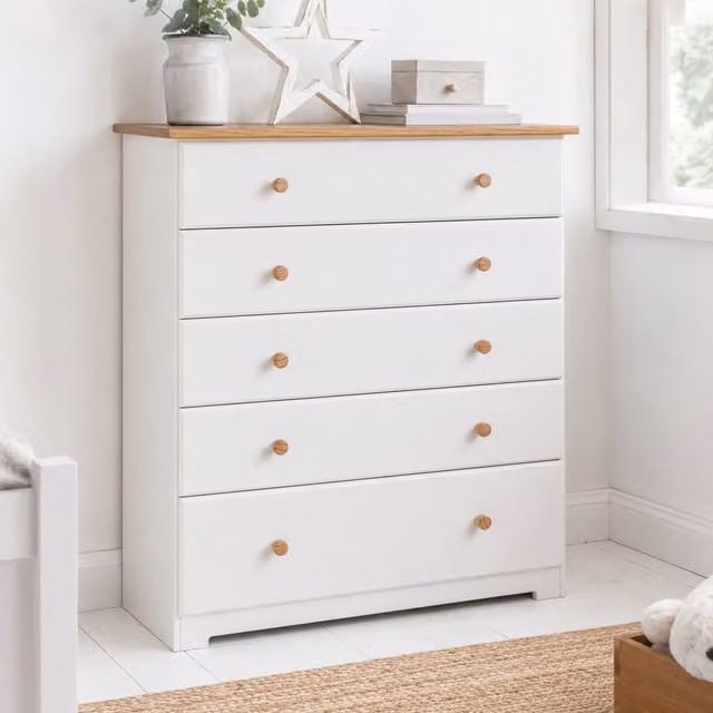 Core Products Colorado 5 Drawer Chest in White and Oak