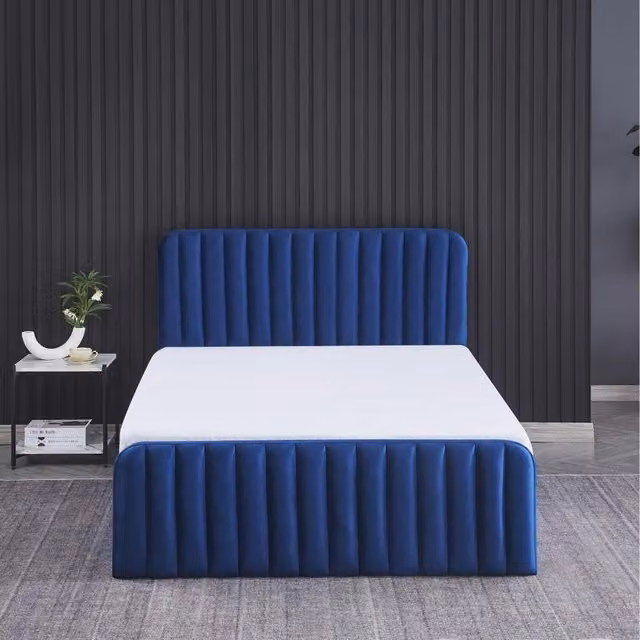 Kosy Koala Blue Velvet Ottoman Gas Lift Up Storage Bed, W/D/H: 120 x 200 cm