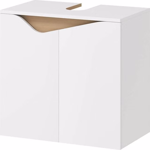 NESTLUNE White Matt Under Sink Bathroom Cabinet with Soft Close Hinged Doors – 1