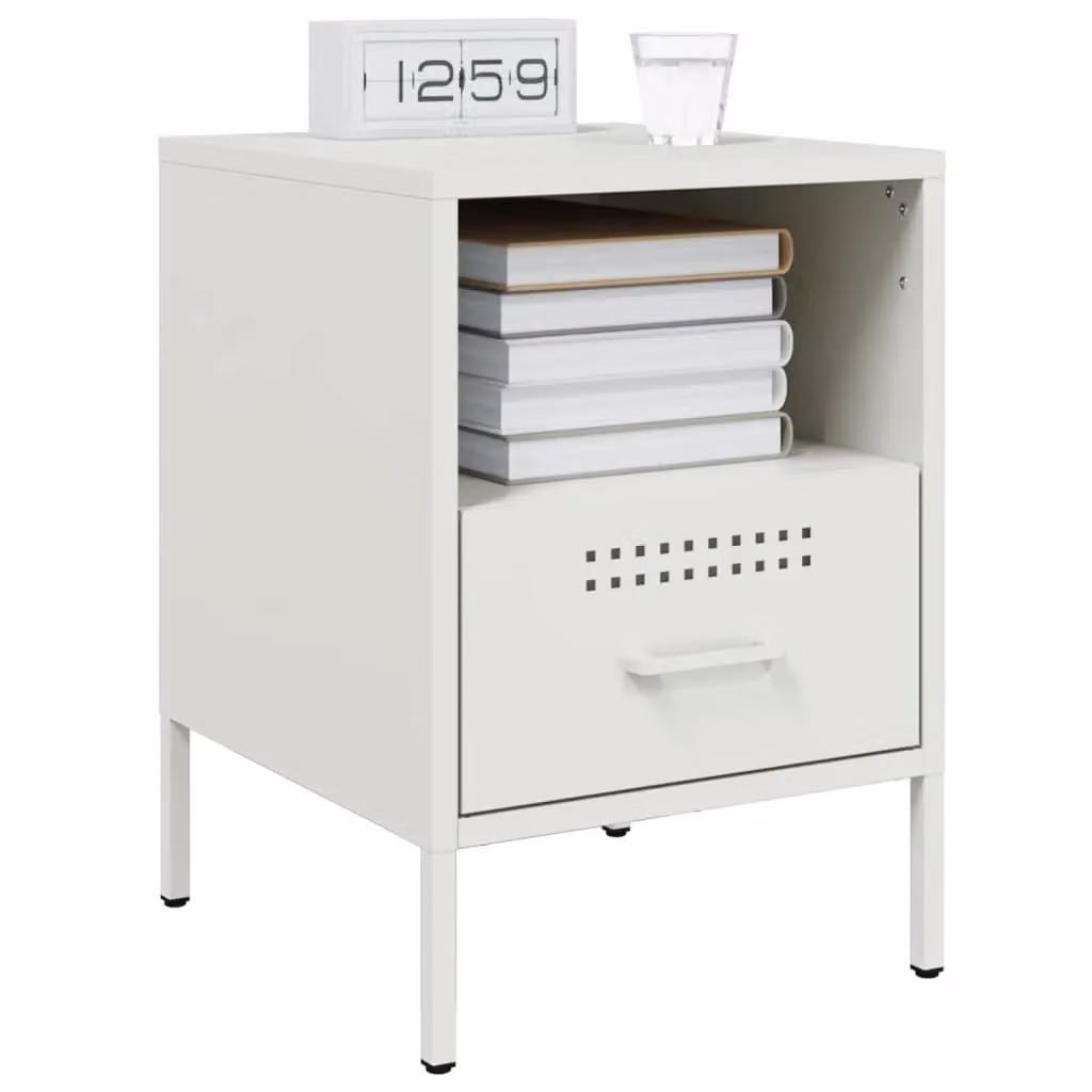 Berkfield Home White Metal Bedside Cabinet W/D/H: 36 x 39 x 50.5 cm – 2