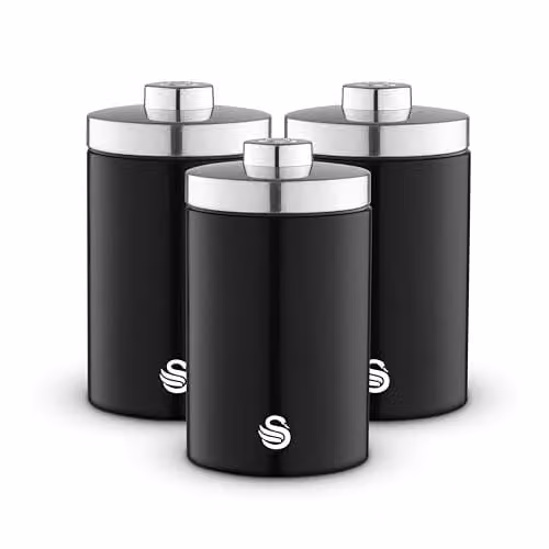 Swan Townhouse Set of 3 Airtight Stainless Steel Storage Canisters in Black