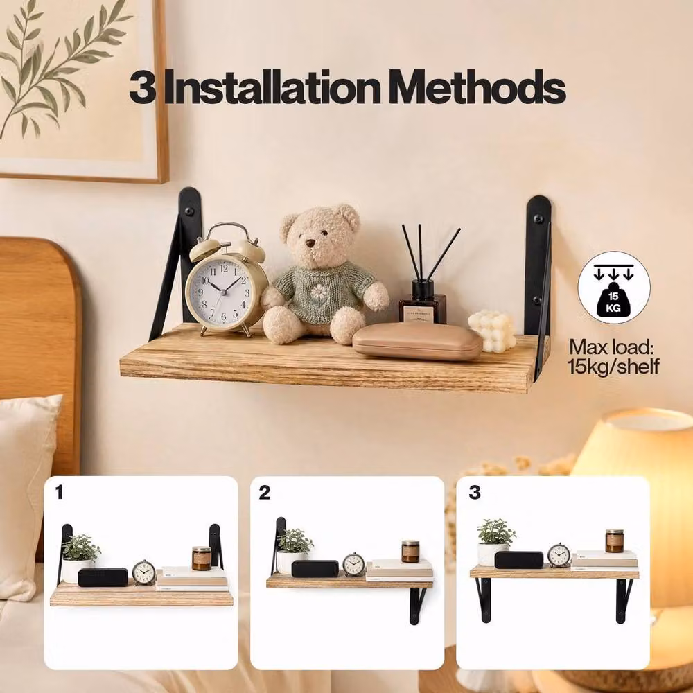 Kelvenix Set of 4 Rustic Brown Wall Mounted Floating Shelves – 2
