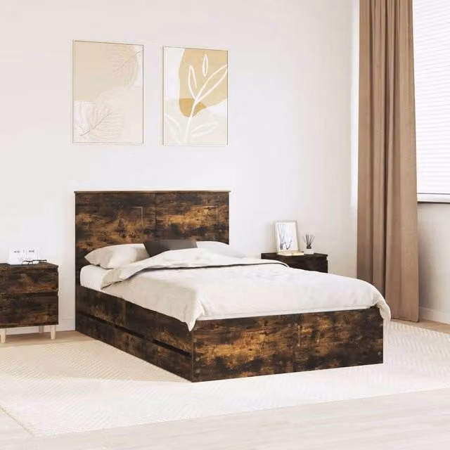 Berkfield Home Modern Bed Frame with Drawers in Smoked Oak Brown, W/D/H: 120 x 200 cm