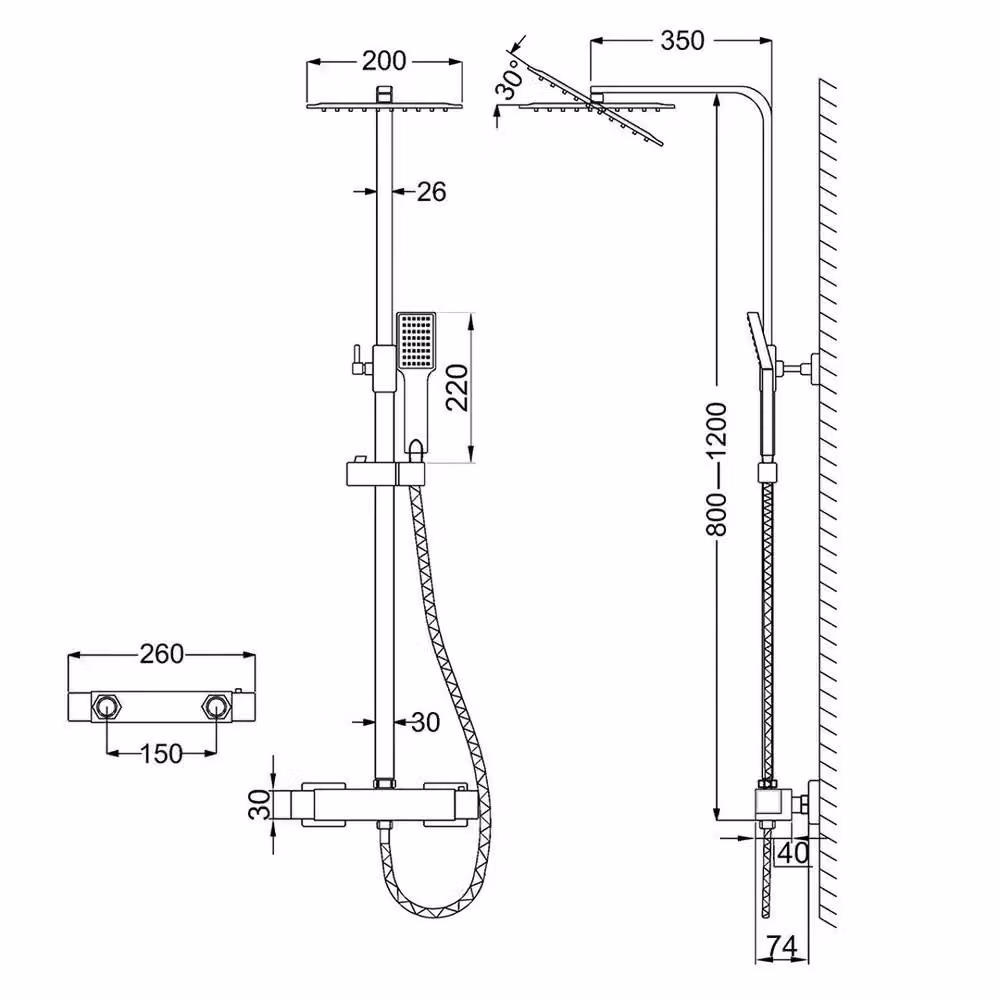 Havendro Thermostatic Wall Mounted Shower Mixer Set in Chrome and Silver – 2