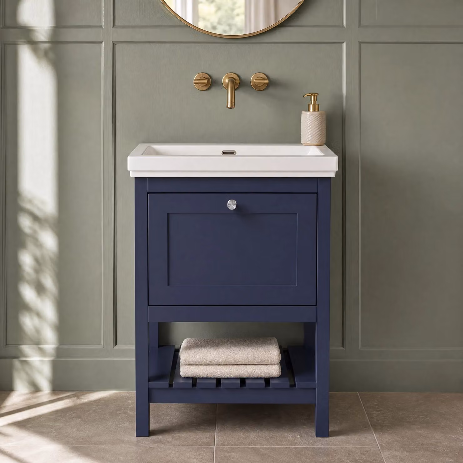 Balterley Freestanding Bathroom Vanity Unit with Basin and Open Shelf, Blue or Grey, W: 60.0 cm, D: 47.1 cm, H: 86.5 cm – 5