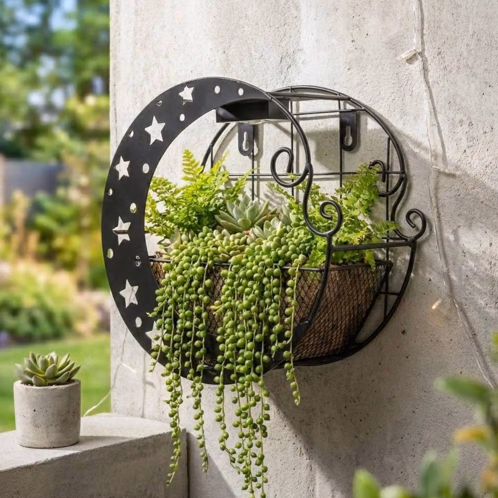 Garden Greatness Solar Crescent Floating Wall Planter with LED Light, Black and Multicolour, W/D/H: 40 x 25 x 40 cm – 2