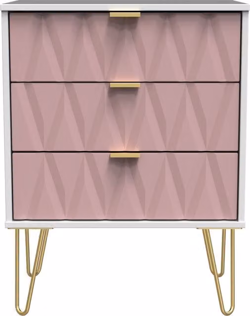Diamond Ready Assembled 3 Drawer Midi Chest in Pink, White and Gold